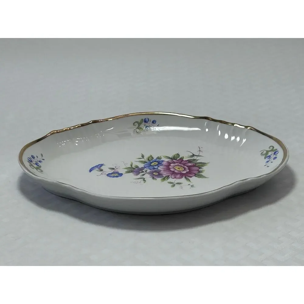 HOLLOHAZA HUNGARY Porcelain Trinket Dish Floral‎ Back stamp